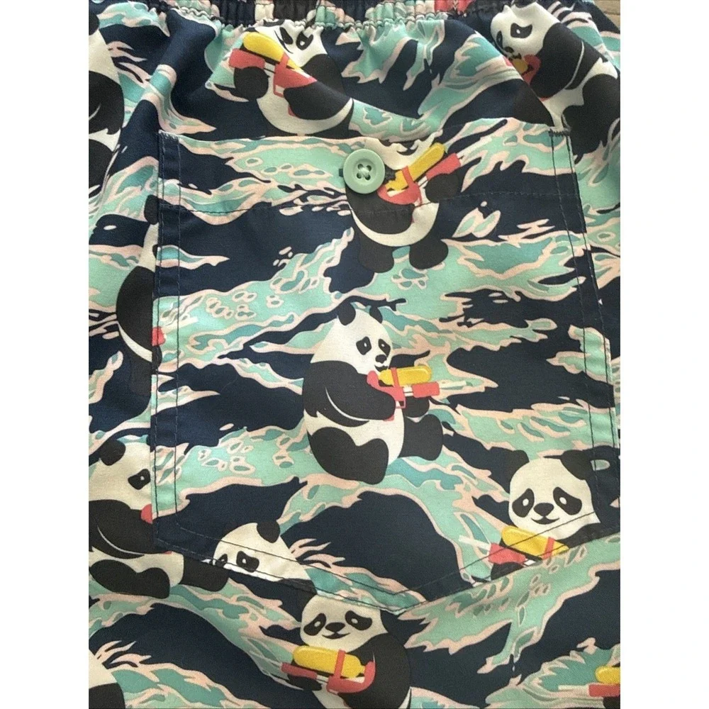No Boundaries Elastic Waist Blue Panda Swim Trunks Men's Size S (28-30)